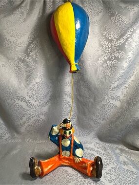Vintage 70s Circus Clown Hanging Balloon Mobile Sculpture Paper Mache Striped